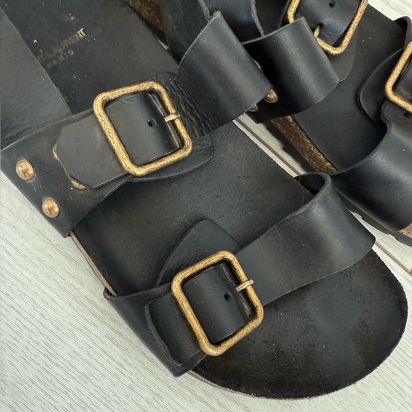 Saint Laurent 37.5 Jam Flat Slingback sandals black leather gold luxury summer - Picture 5 of 16